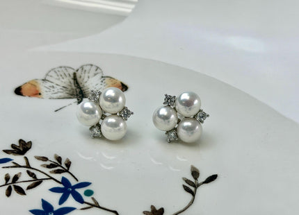 Natural White Freshwater Pearl Simple Stud Cluster Earring .925 Sterling Silver Bridal Earrings #10047-O