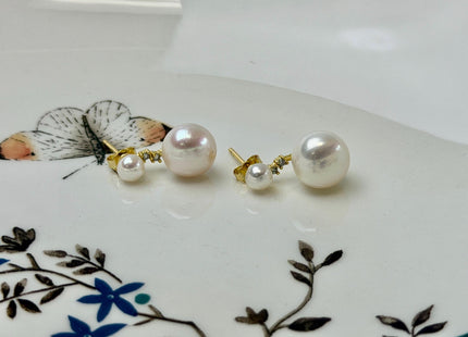 Natural White Mauve Pink Freshwater Pearl Simple Stud Drop Earring .925 Sterling Silver Bridal Earrings With CZ #10047-Q