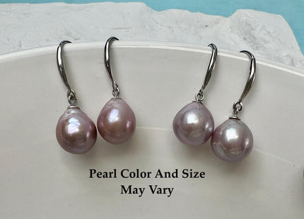 Natural White/Dark Mauve Or Peacock Baroque Pearl Hook Earring W/925 Sterling Silver Bridal Jewelry #ER0006