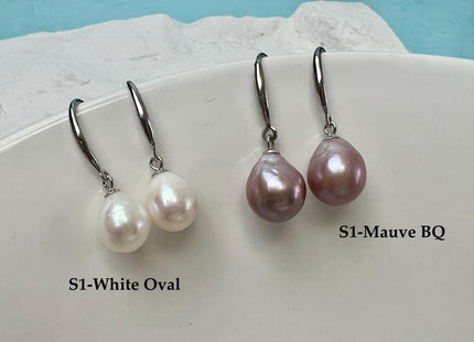 Natural White/Dark Mauve Or Peacock Baroque Pearl Hook Earring W/925 Sterling Silver Bridal Jewelry #ER0006