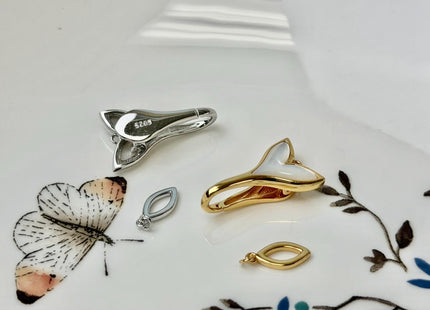 13x22 mm 925 Sterling Silver Whale Tail Heart Shape Clasp Sterling Silver Findings Mother Of Pearl Silver Clasps #10400