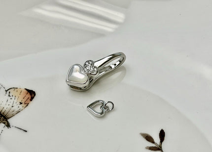 13x20 mm 925 Sterling Silver Heart Shape Push Clasp Sterling Silver Findings Mother Of Pearl With CZ Silver Clasps #10401