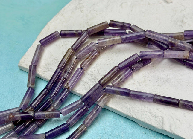 4x13-14 mm Tube Shape Natural Amethyst Gemstone Loose Beads 15.5 Inches Strand #4893