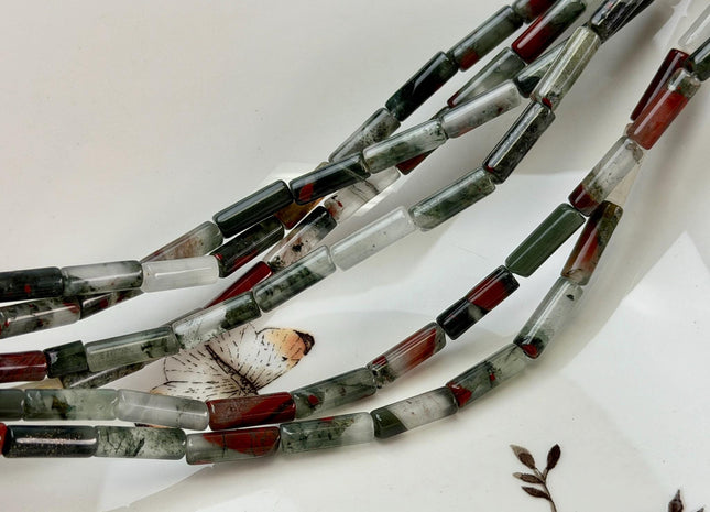 4x12-13 mm Tube Shape Natural African Bloodstone Gemstone Loose Beads 15.5 Inches Strand #4894