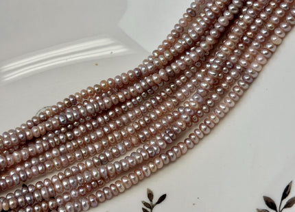 4.5-5mm AA Large Hole Natural Mauve Pink Half Strand Round Button Rondelle Freshwater Pearls Hole Size 1.2mm 70 Beads #P3710