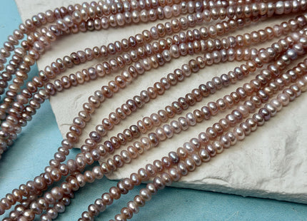4.5-5mm AA Large Hole Natural Mauve Pink Half Strand Round Button Rondelle Freshwater Pearls Hole Size 1.2mm 70 Beads #P3710