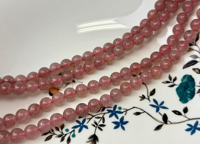 4mm 6mm 8mm 10mm Natural Color Smooth Round Strawberry Quartz Gemstone Beads Natural Pink Strawberry Quartz Loose Beads #2372