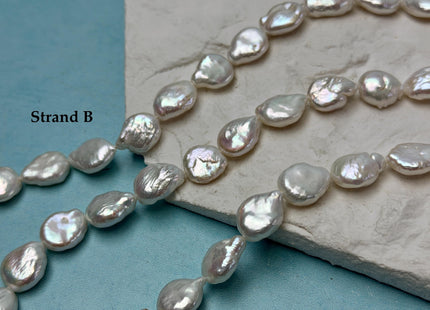 10x12-13 mm AA Natural White Coin Freshwater Pearl Beads Genuine Cultured High Luster Quality Freshwater Tear Drop Coin Pearls #P3725