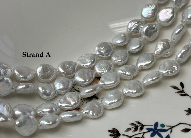 10x12-13 mm AA Natural White Coin Freshwater Pearl Beads Genuine Cultured High Luster Quality Freshwater Tear Drop Coin Pearls #P3725