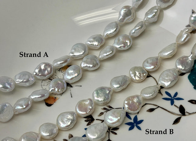 10x12-13 mm AA Natural White Coin Freshwater Pearl Beads Genuine Cultured High Luster Quality Freshwater Tear Drop Coin Pearls #P3725