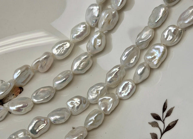 9-10x12-17 mm AAA Half Strand High Luster Natural White Keshi Nugget Freshwater Pearl Beads #P3711