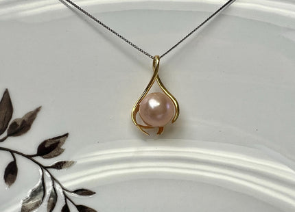 AAA Very Rare Natural Dark Mauve Pink Genuine Edison Pearl Pendant W/925 Sterling Silver Cage Design #PD0012