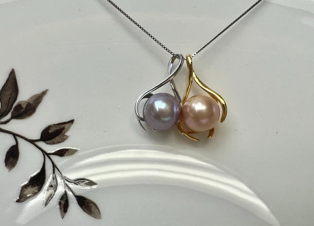 One-Of-A-Kind 10 mm AAA Very Rare Natural Dark Mauve Pink Genuine Edison Pearl Pendant W/925 Sterling Silver Cage Design Jewelry #1927-B