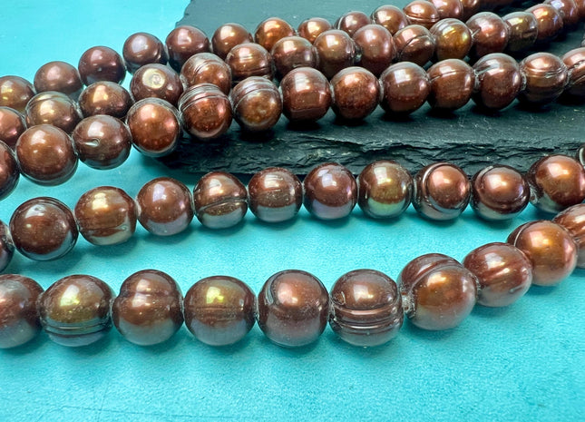 Large Hole Luster Brown Freshwater Pearls Potato Shape Hole 2.2mm Beads Size Approx. 9-10mm #767