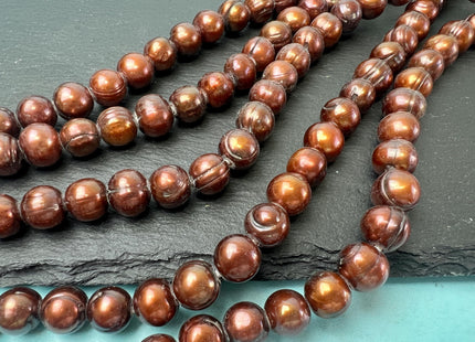 Large Hole Luster Brown Freshwater Pearls Potato Shape Hole 2.2mm Beads Size Approx. 9-10mm #767