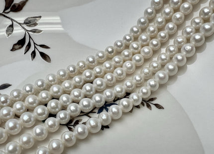 5.5-6 mm AAA Natural White Round Extra Shiny Large Hole Freshwater Pearl Hole Size 1.8mm 70 Beads #P3702