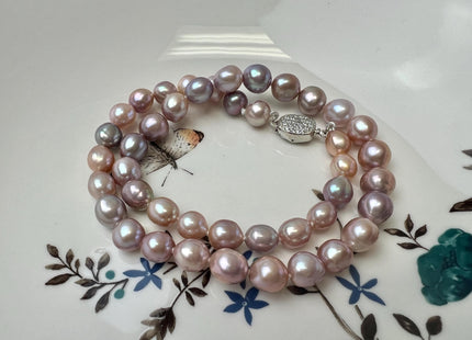 Natural Mauve Pink Edison Baroque Pearl Necklace W/.925 Silver Clasp Gift For Her #NK00012