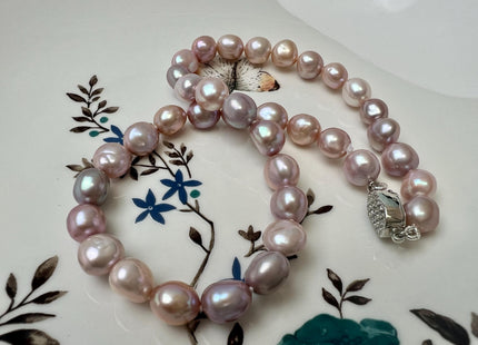Natural Mauve Pink Edison Baroque Pearl Necklace W/.925 Silver Clasp Gift For Her #NK00012