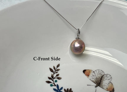 One-Of-A-Kind 11-18mm Natural Pink Mauve Baroque Pearl With .925 Sterling Silver/Gold Pendant #PD0014