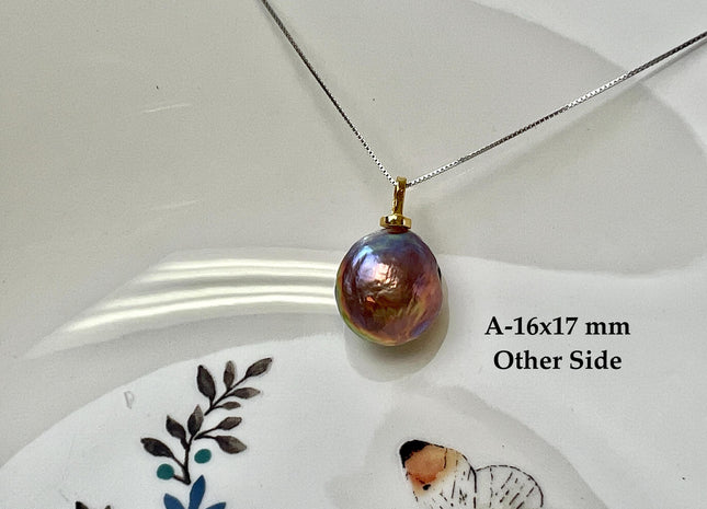 One-Of-A-Kind 11-18mm Natural Pink Mauve Baroque Pearl With .925 Sterling Silver/Gold Pendant #PD0014