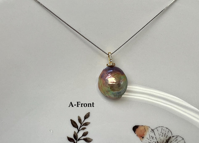 One-Of-A-Kind 11-18mm Natural Pink Mauve Baroque Pearl With .925 Sterling Silver/Gold Pendant #PD0014