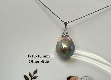 One-Of-A-Kind 11-18mm Natural Pink Mauve Baroque Pearl With .925 Sterling Silver/Gold Pendant #PD0014