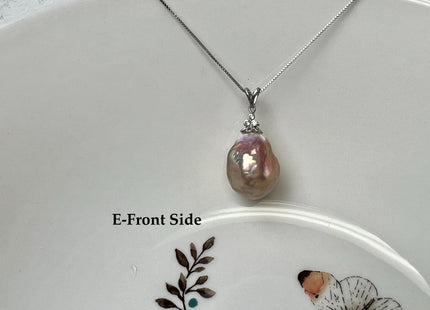 One-Of-A-Kind 11-18mm Natural Pink Mauve Baroque Pearl With .925 Sterling Silver/Gold Pendant #PD0014