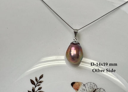One-Of-A-Kind 11-18mm Natural Pink Mauve Baroque Pearl With .925 Sterling Silver/Gold Pendant #PD0014
