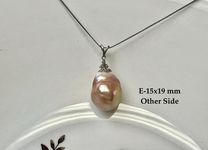 One-Of-A-Kind 11-18mm Natural Pink Mauve Baroque Pearl With .925 Sterling Silver/Gold Pendant #PD0014
