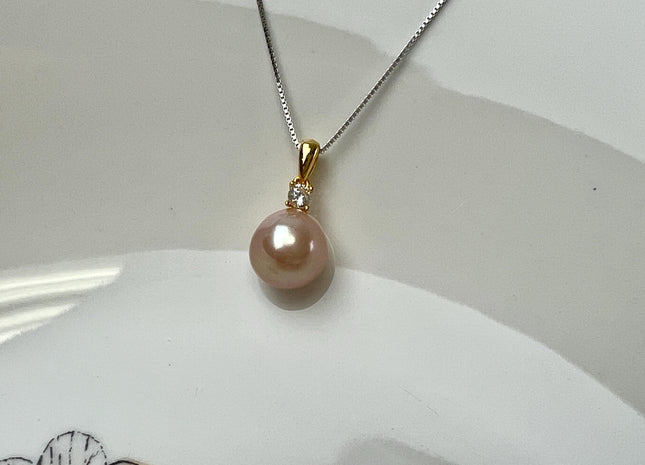 One Piece 925 Sterling Silver/Gold Pendant Setting Findings W/CZ For Half Drilled Pearls #10403
