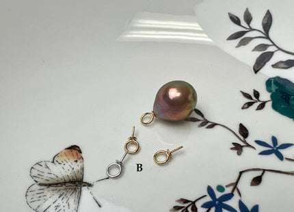 One Piece Genuine 18K Solid Yellow/White Gold Pendant Setting For Half Drilled Pearl #10405