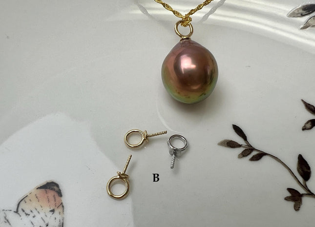 One Piece Genuine 18K Solid Yellow/White Gold Pendant Setting For Half Drilled Pearl #10405