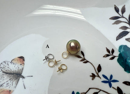 One Piece Genuine 18K Solid Yellow/White Gold Pendant Setting For Half Drilled Pearl #10405