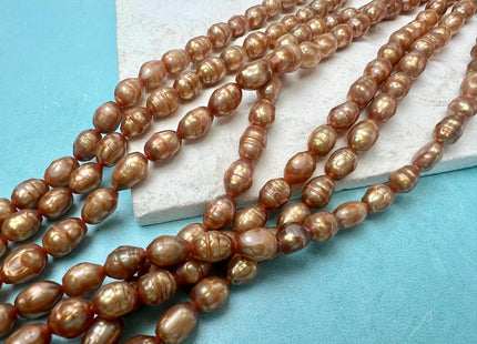 5-6x7-8 mm Faceted Rice/Oval Freshwater Pearl Beads Dark Green/Orange Champagne Color #395