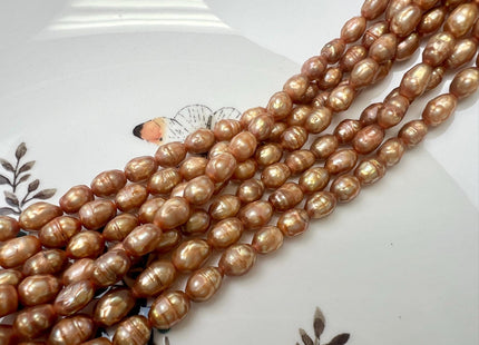 5-6x7-8 mm Faceted Rice/Oval Freshwater Pearl Beads Dark Green/Orange Champagne Color #395