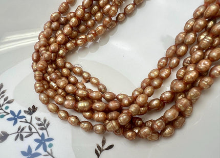 5-6x7-8 mm Faceted Rice/Oval Freshwater Pearl Beads Dark Green/Orange Champagne Color #395