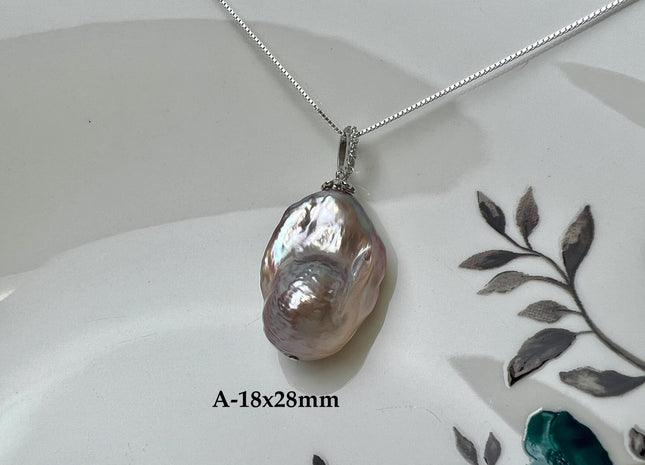 One-Of-A-Kind 16-18x22-28 mm Rare Natural Pink Baroque Pearl With .925 Sterling Silver/Gold Pendant #PD0016