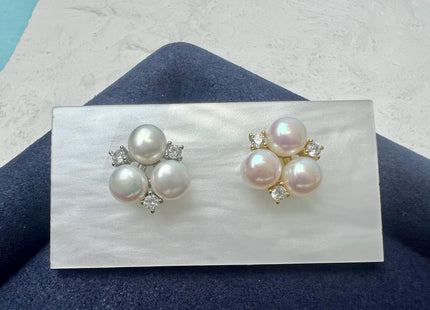 Natural White Freshwater Pearl Simple Stud Cluster Earring .925 Sterling Silver Bridal Earrings #10047-O