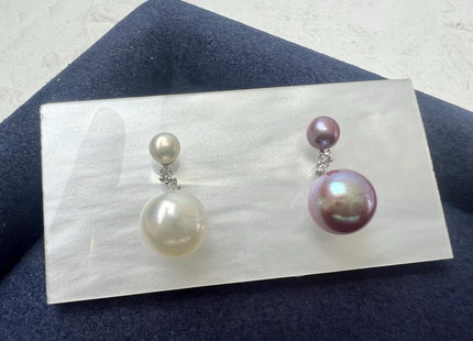 Natural White Mauve Pink Freshwater Pearl Simple Stud Drop Earring .925 Sterling Silver Bridal Earrings With CZ #10047-Q