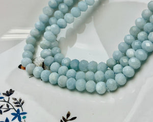 6x8 mm Faceted Rondelle Aquamarine Gemstone 15.5 Inches 58 Beads #4895