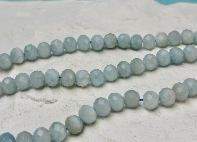 6x8 mm Faceted Rondelle Aquamarine Gemstone 15.5 Inches 58 Beads #4895
