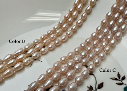 5.5x8-10mm AA Natural Mauve Pink Tear-Drop Shape Rice Freshwater Pearl Beads #1024