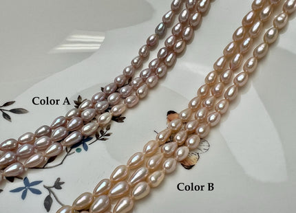 5.5x8-10mm AA Natural Mauve Pink Tear-Drop Shape Rice Freshwater Pearl Beads #1024