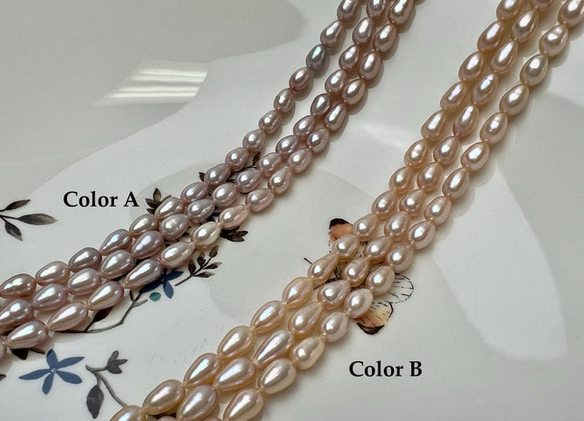 5.5x8-10mm AA Natural Mauve Pink Tear-Drop Shape Rice Freshwater Pearl Beads #1024