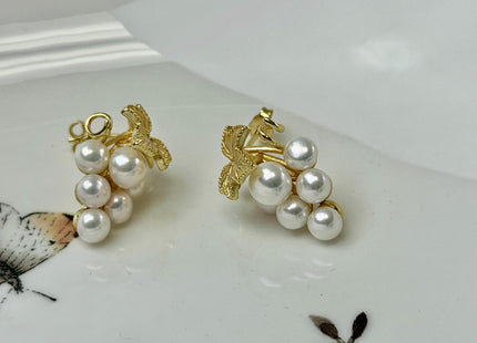 Natural White Mauve Pink Freshwater Pearl Grape Stud Cluster Earring .925 Sterling Silver Bridal Earrings #10047-N