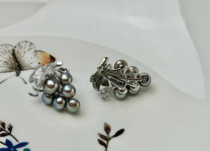 Natural White Mauve Pink Freshwater Pearl Grape Stud Cluster Earring .925 Sterling Silver Bridal Earrings #10047-N