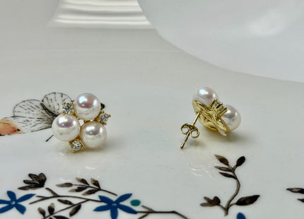 Natural White Freshwater Pearl Simple Stud Cluster Earring .925 Sterling Silver Bridal Earrings #10047-O