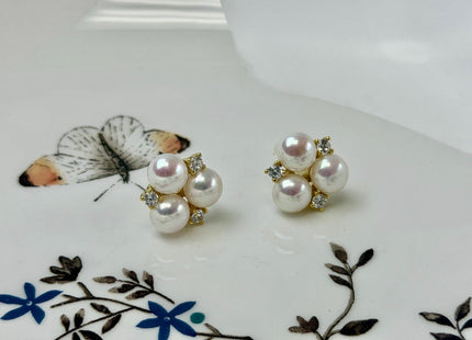 Natural White Freshwater Pearl Simple Stud Cluster Earring .925 Sterling Silver Bridal Earrings #10047-O
