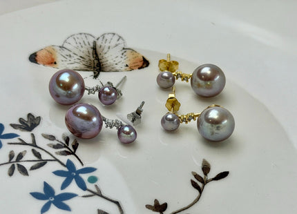 Natural White Mauve Pink Freshwater Pearl Simple Stud Drop Earring .925 Sterling Silver Bridal Earrings With CZ #10047-Q