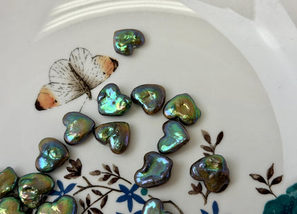 One Piece 10-12 mm AAA Very Rare Olive Green Heart Shape Freshwater Coin Pearl Beads #P3729